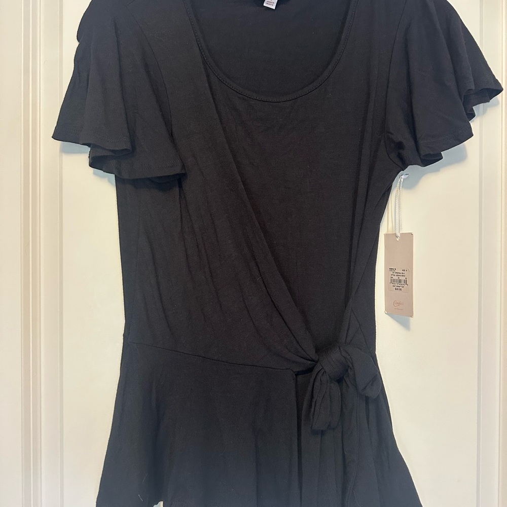 Candie's Black Blouse with Peplum and Wrap Front Detail